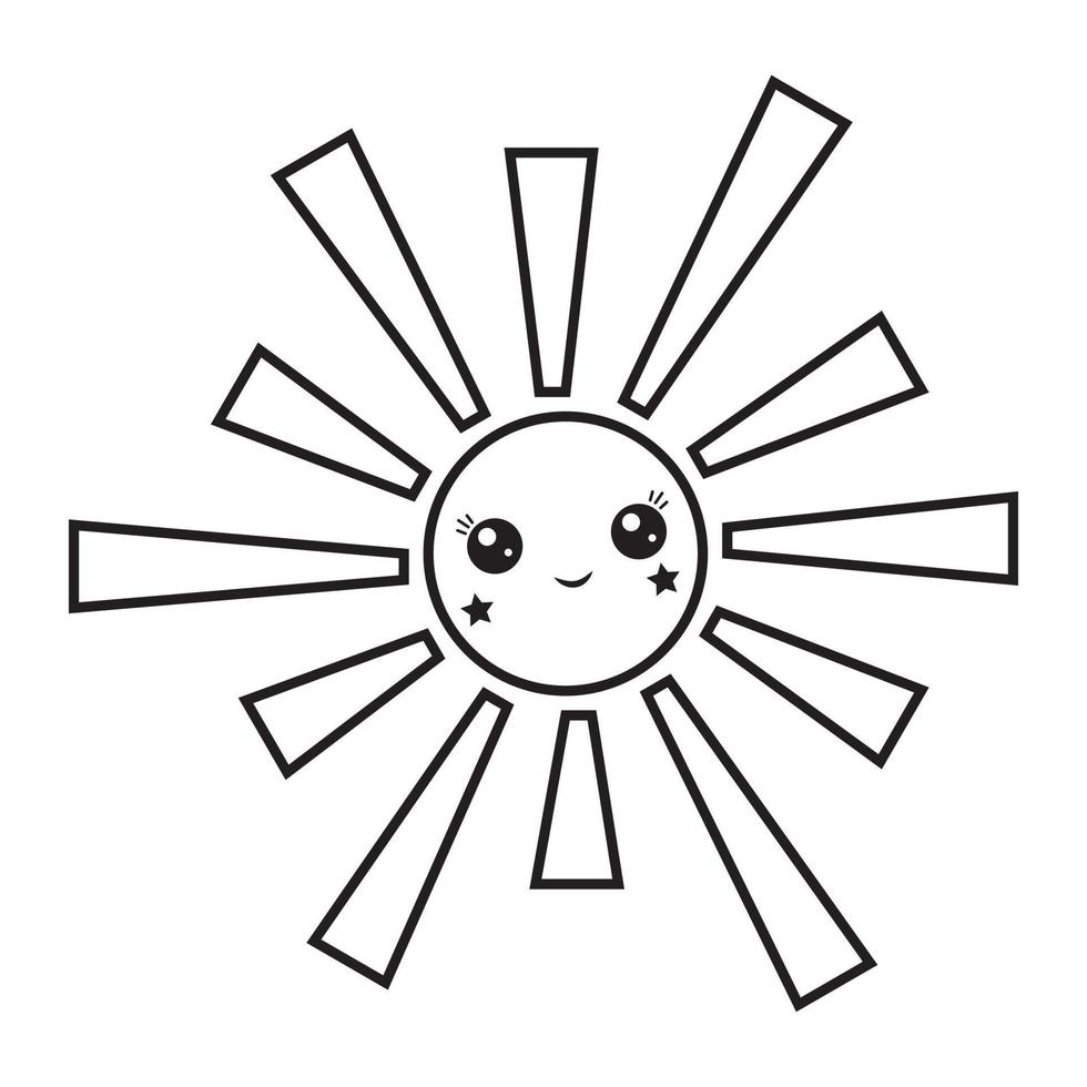 cute character sun, black outline, isolated doodle-style illustration vector