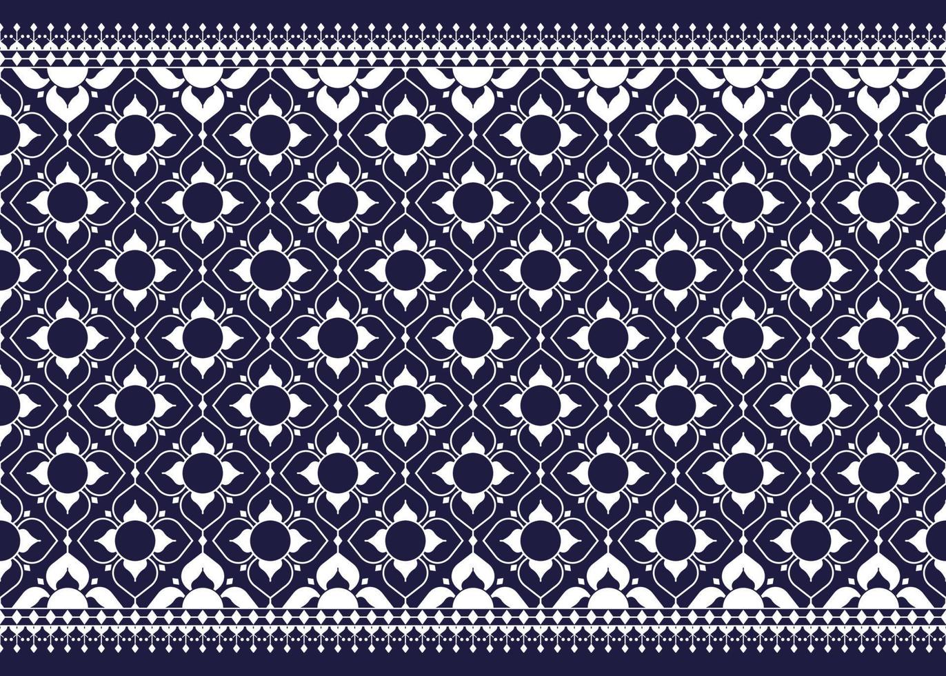 geometric and flower white line ethnic fabric pattern on blue background for cloth carpet wallpaper background wrapping etc. vector