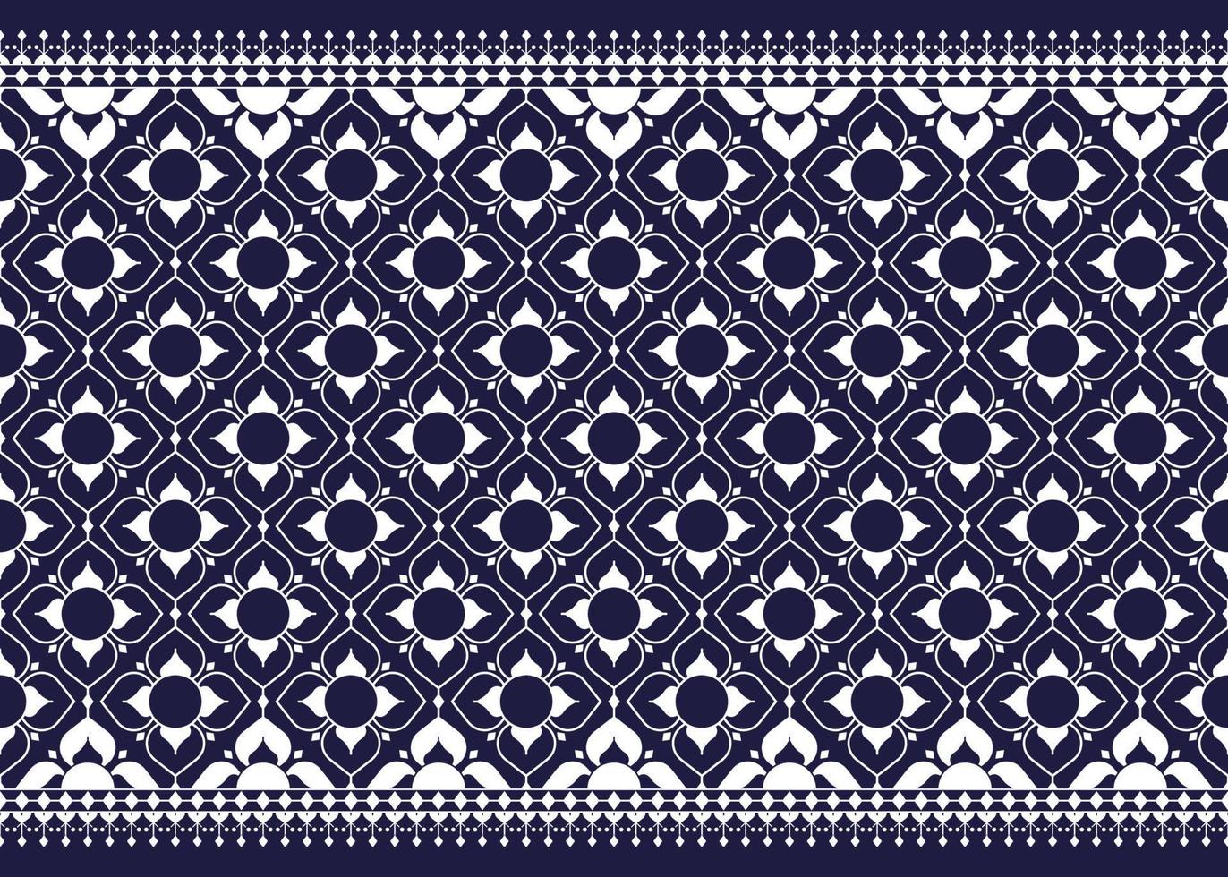 geometric and flower white line ethnic fabric pattern on blue background for cloth carpet wallpaper background wrapping etc. vector