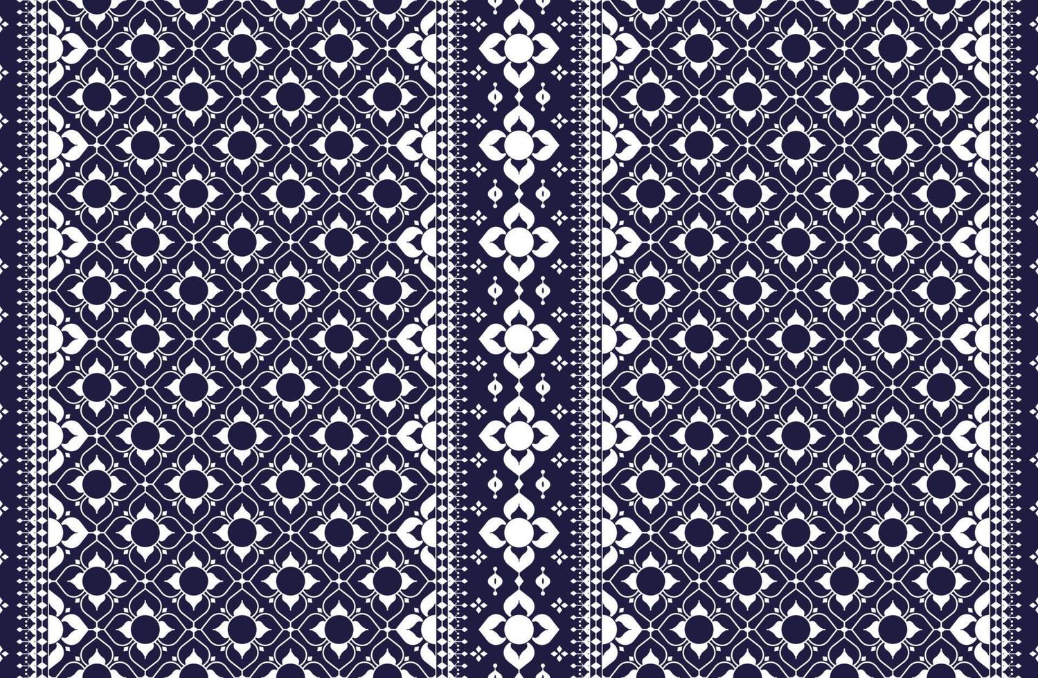 geometric and flower white line ethnic fabric pattern on blue background for cloth carpet wallpaper background wrapping etc. vector