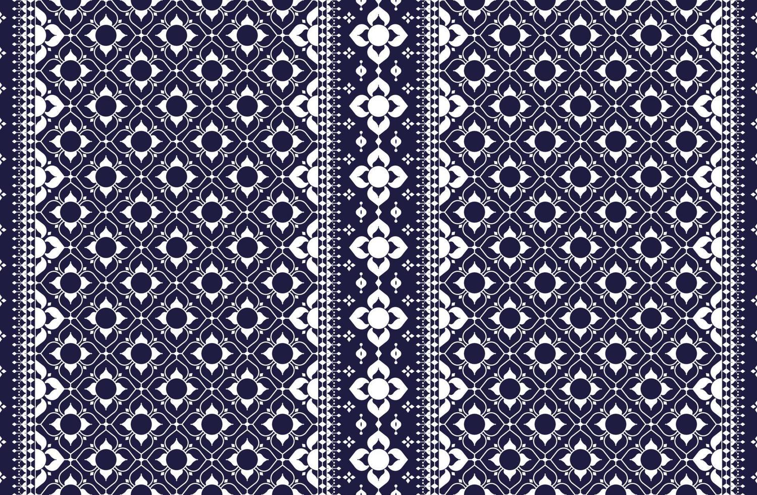 geometric and flower white line ethnic fabric pattern on blue background for cloth carpet wallpaper background wrapping etc. vector