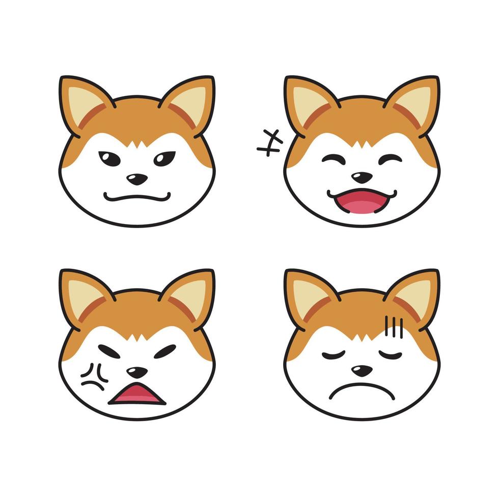 Set of character akita inu dog faces showing different emotions vector