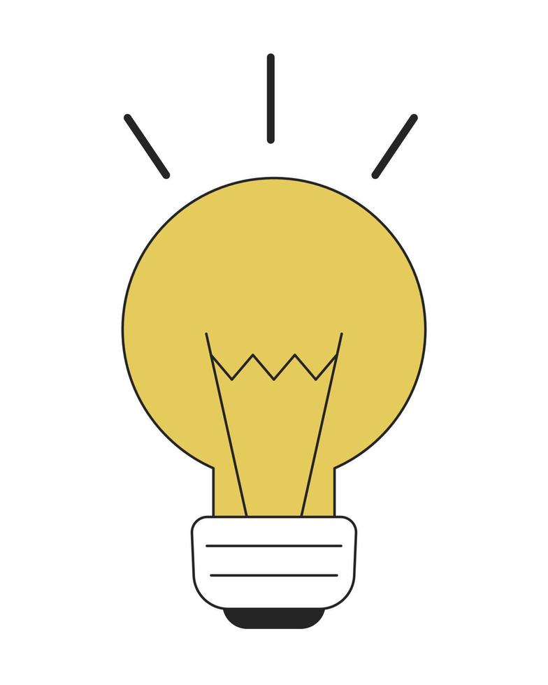 Glowing bright light bulb flat line color vector object. Incandescent lightbulb. Editable lineart icon on white. Simple outline cartoon style spot illustration for web graphic design and animation