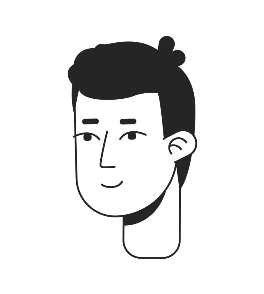 Contented young man flat line monochromatic vector character head. Simple outline avatar icon. Editable cartoon user portrait. Lineart spot illustration for web graphic design and animation