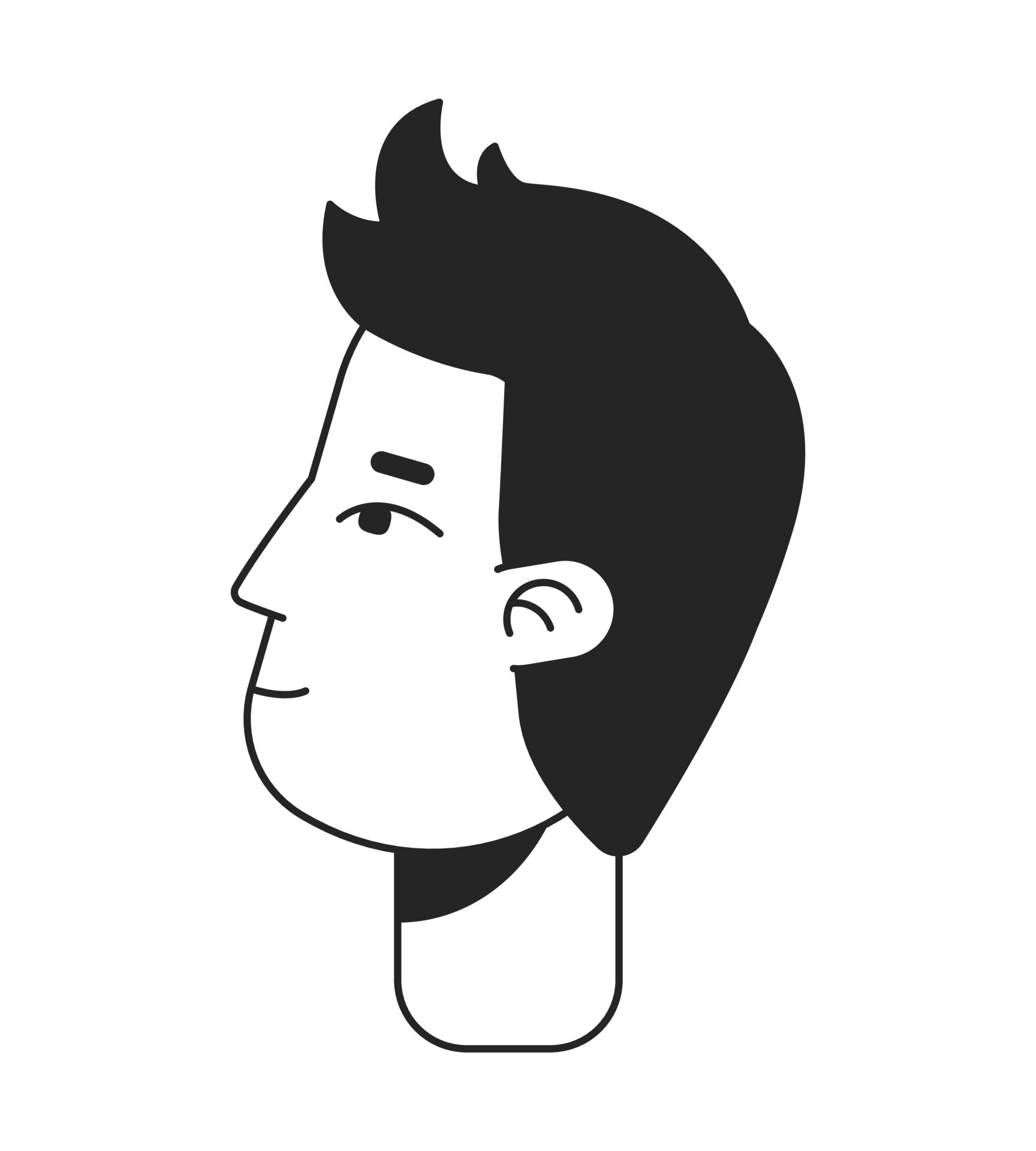 Man looking up side profile flat line monochromatic vector character