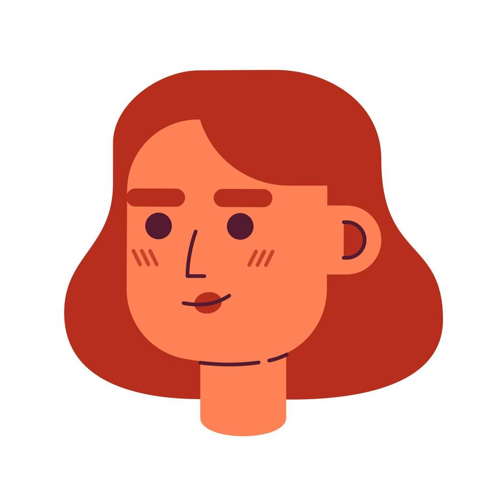 dama con corto mullido rojo Corte de pelo semi plano vector personaje cabeza. editable dibujos animados estilo cara emoción. sencillo vistoso avatar icono. Mancha ilustración para web gráfico diseño y animación