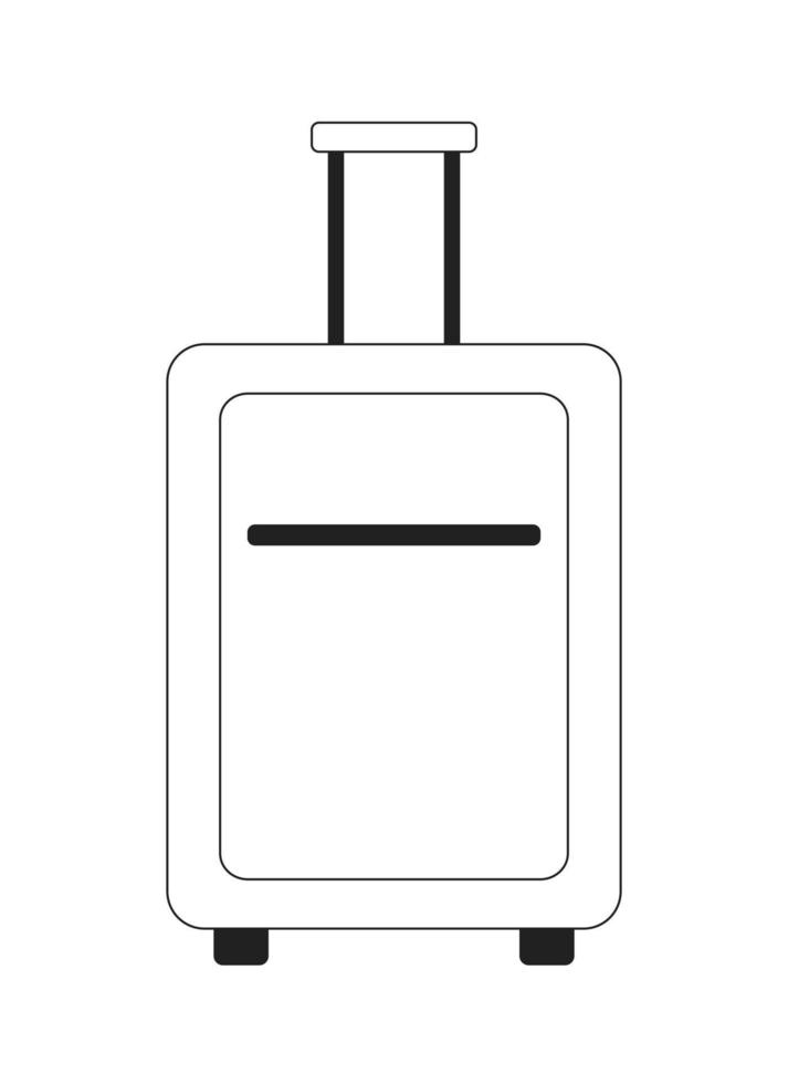 Suitcase on wheels with handle monochrome flat vector object. Traveling bag. Editable black and white thin line icon. Simple cartoon clip art spot illustration for web graphic design and animation