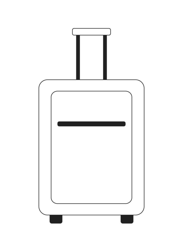 Suitcase on wheels with handle monochrome flat vector object. Traveling bag. Editable black and white thin line icon. Simple cartoon clip art spot illustration for web graphic design and animation