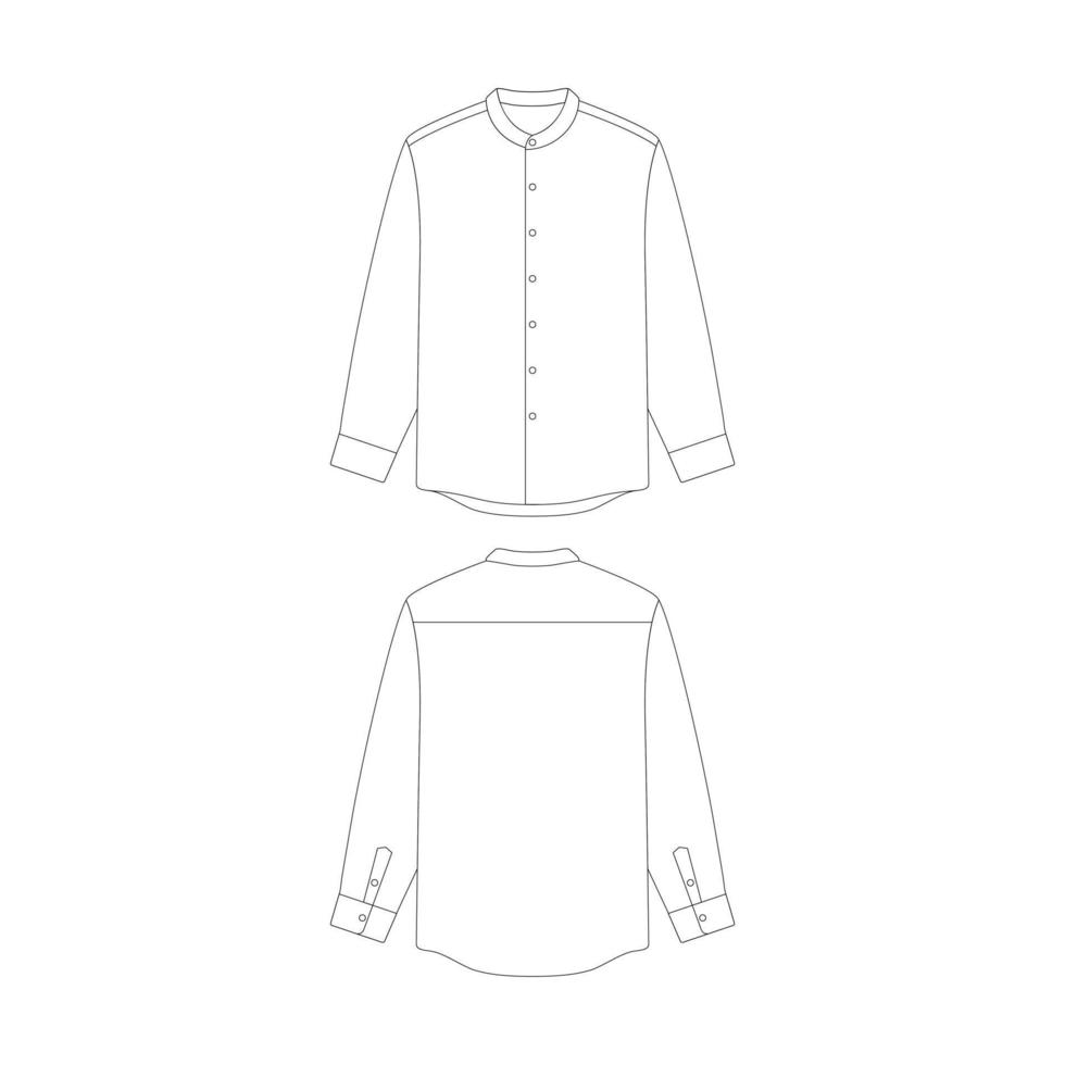 template long sleeve grandad collar shirt vector illustration flat design outline clothing collection