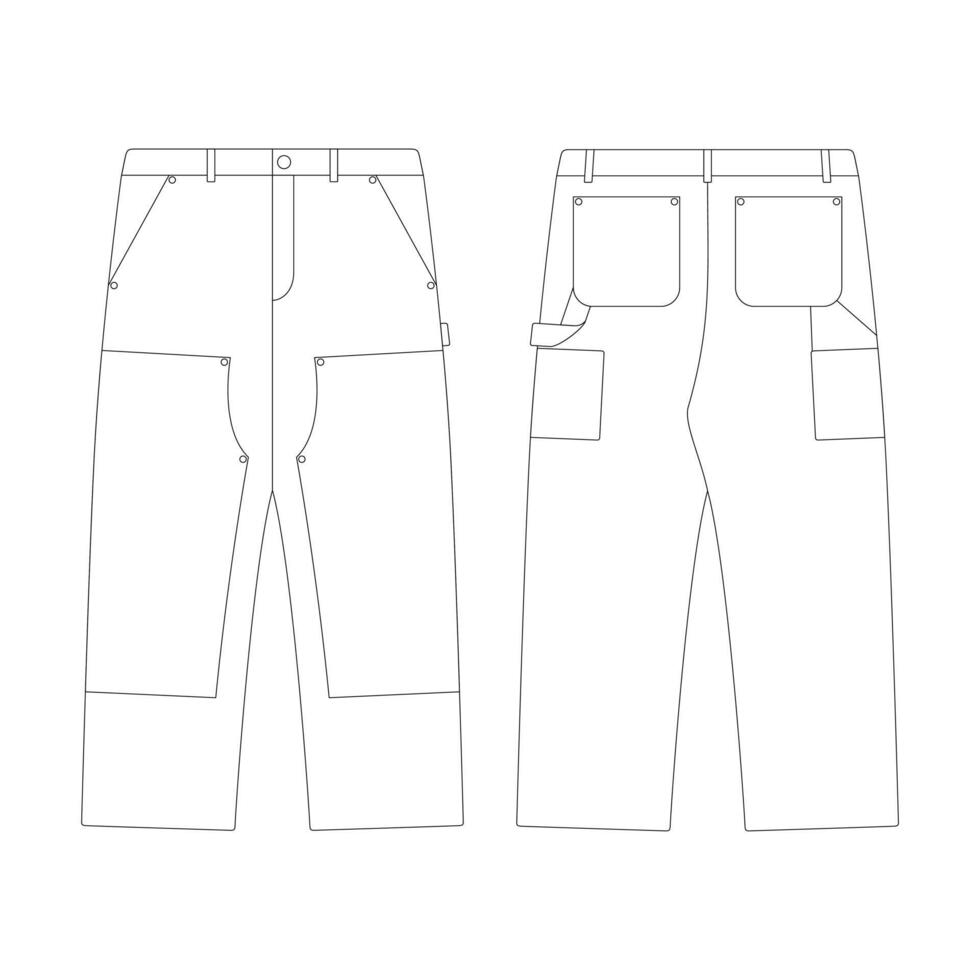 modelo doble rodilla pantalones vector ilustración plano diseño contorno ropa colección