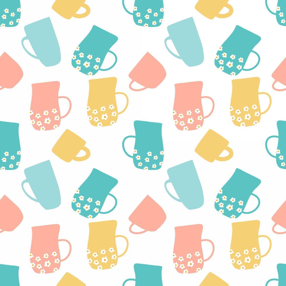 Coffee mug seamless pattern on white background. vector