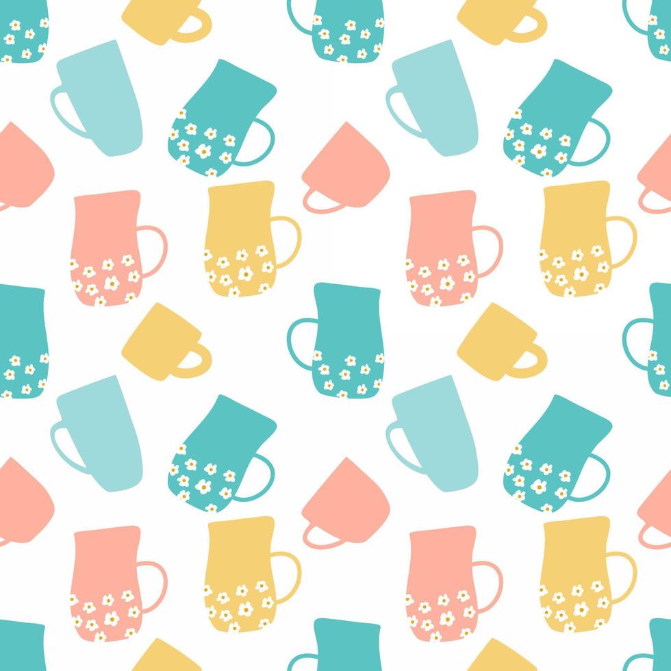 Coffee mug seamless pattern on white background. vector