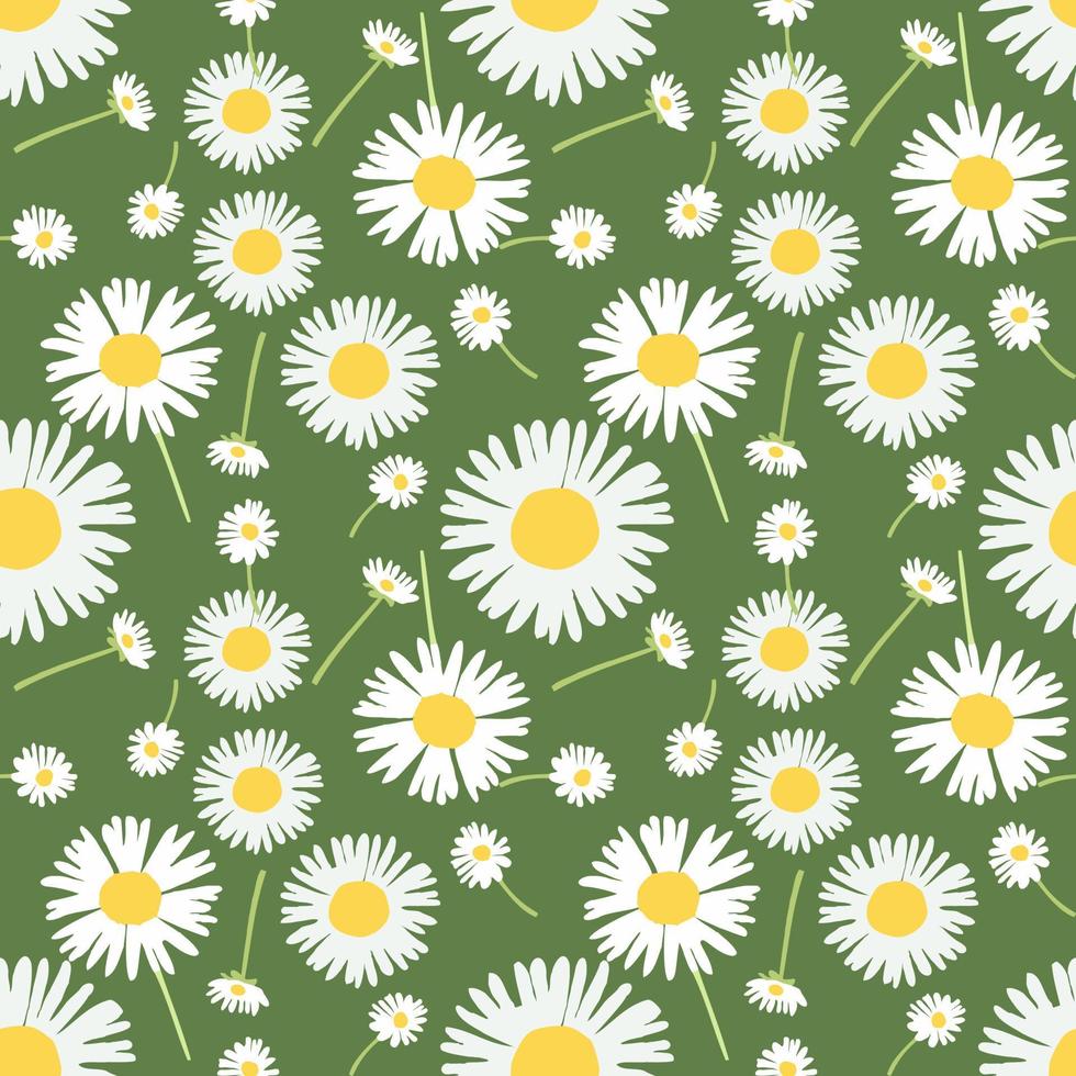Dandelion or daisy seamless pattern on green background. vector