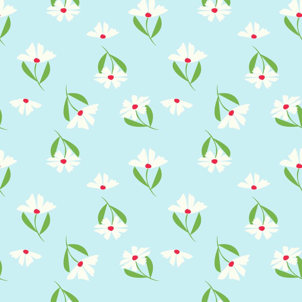 Sweet floral seamless pattern on blue background. vector