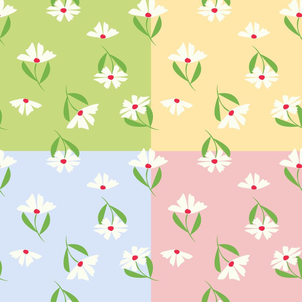 4 set of Sweet floral seamless pattern on blue background. vector