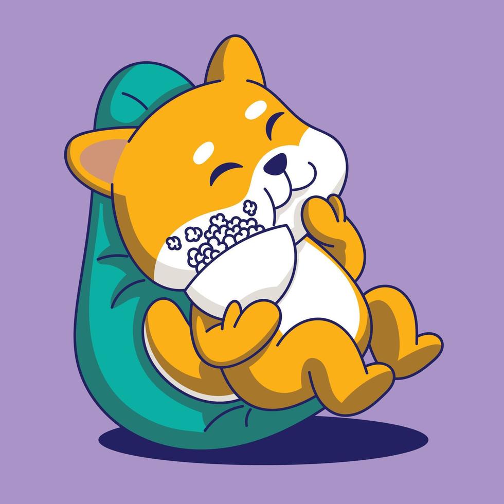 Cute Cartoon Shiba Inu dog sleeping on a pillow. Vector illustration.