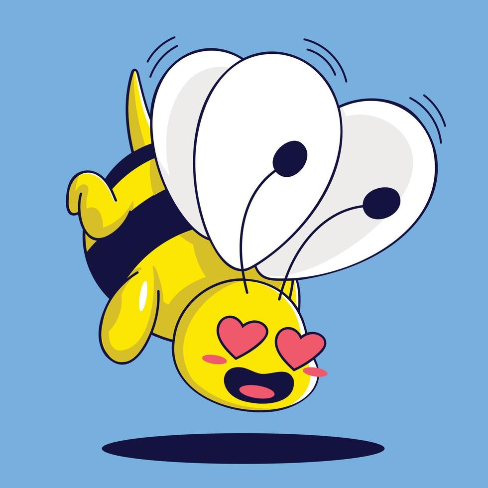 Cute cartoon bee in love with heart eyes. Vector illustration.