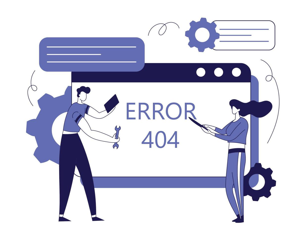 Error 404 page not found concept with tiny people flat vector illustration.