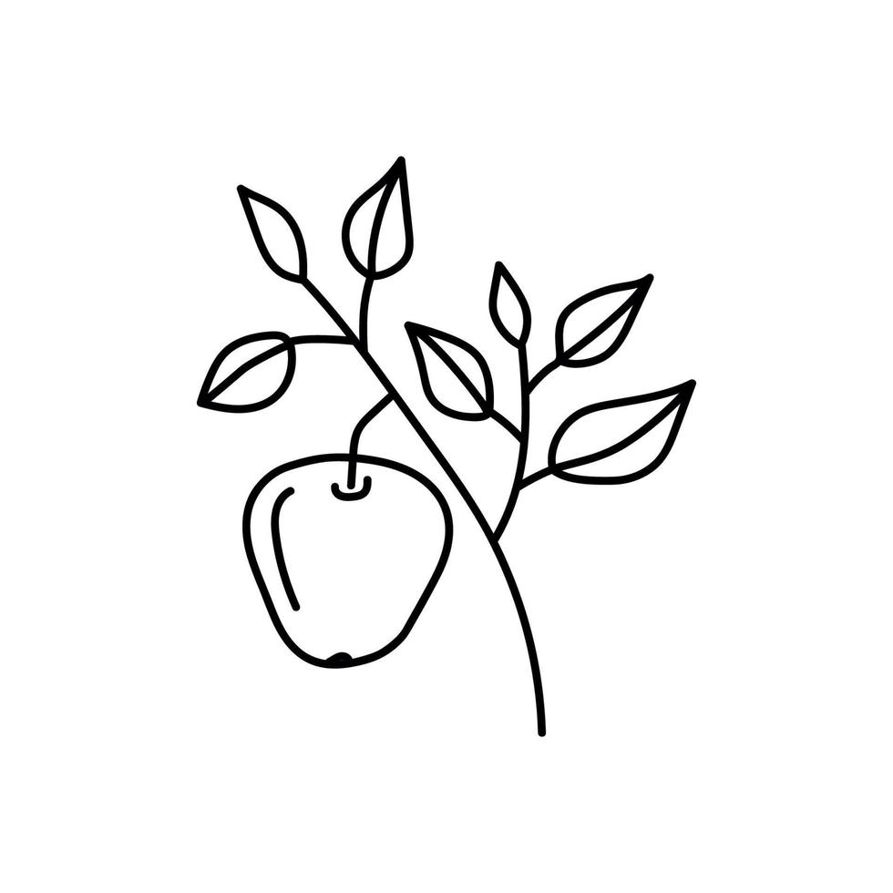 Hand drawn vector illustration of an apple on a branch.