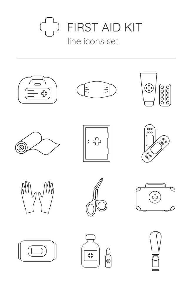 First aid kit linear vector icon