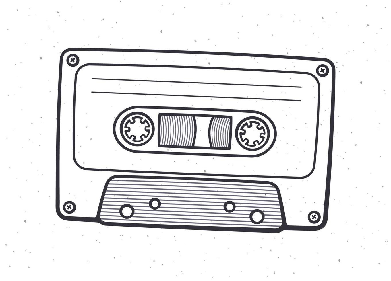 Hand drawn doodle of Retro audio cassette. Analog media for recording and listening to stereo music. Old-fashioned tape cassette vector