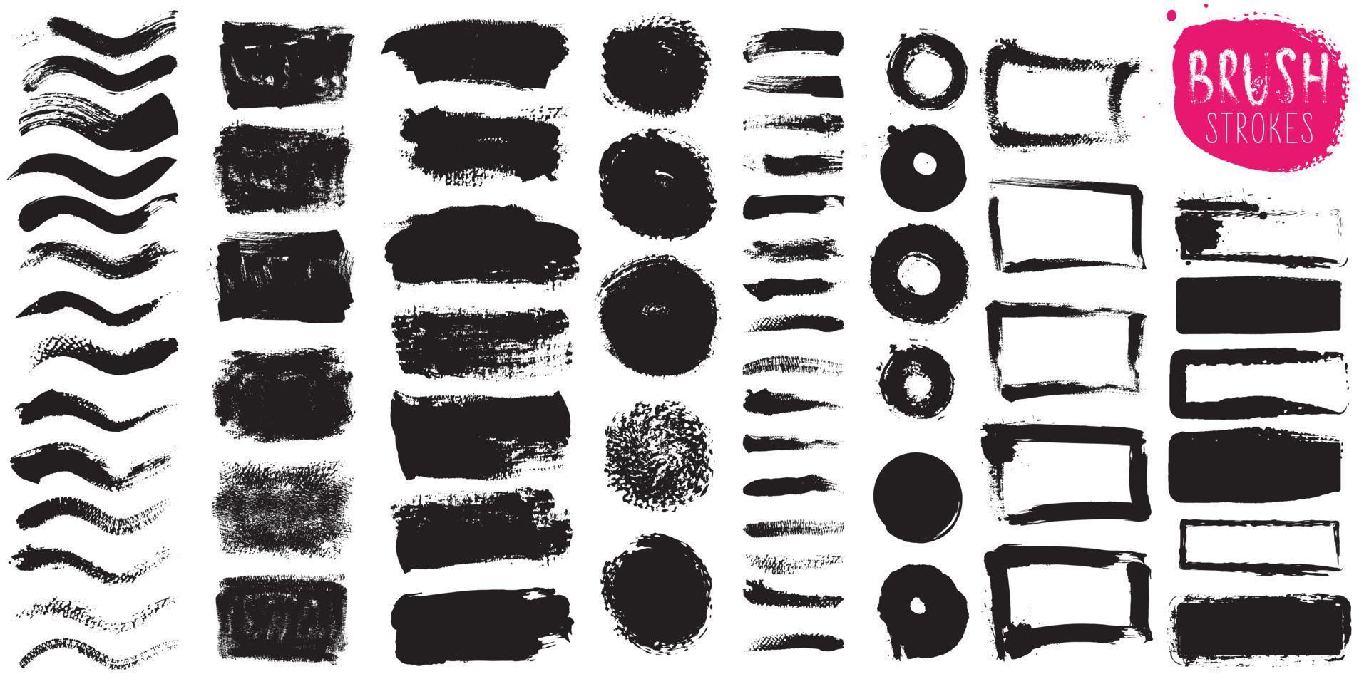 Set of vector paintbrush. Brush strokes text boxes. Grunge design elements. Dirty texture banners. Ink splatters