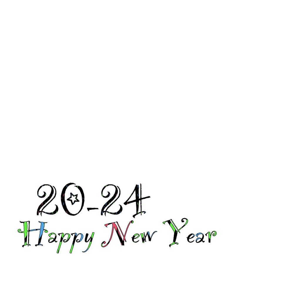 2024 art numbers on white background. Hand drawn vector for website, social media, commercial, poster, calendar , banner or greeting card for Happy New Year.