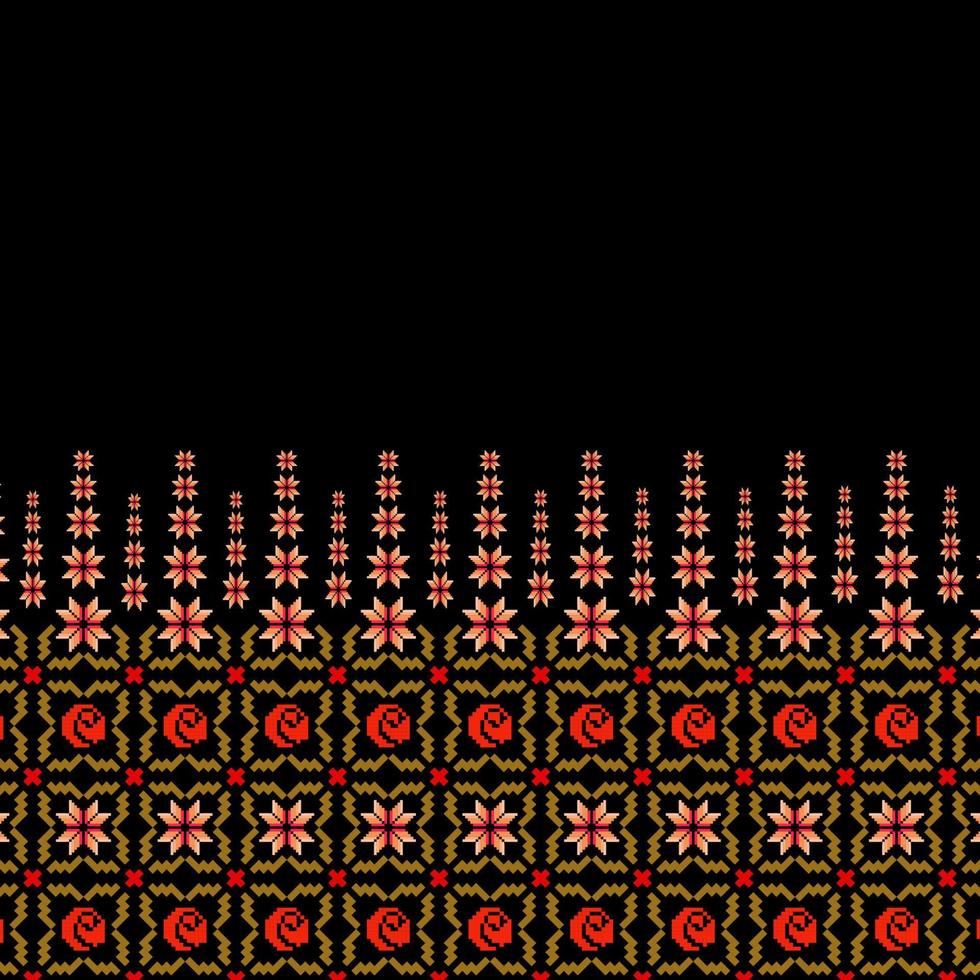 Floral Cross Stitch Embroidery on white background.geometric ethnic oriental seamless pattern traditional.Aztec style abstract vector illustration.design for texture,fabric,clothing,wrapping,sarong.