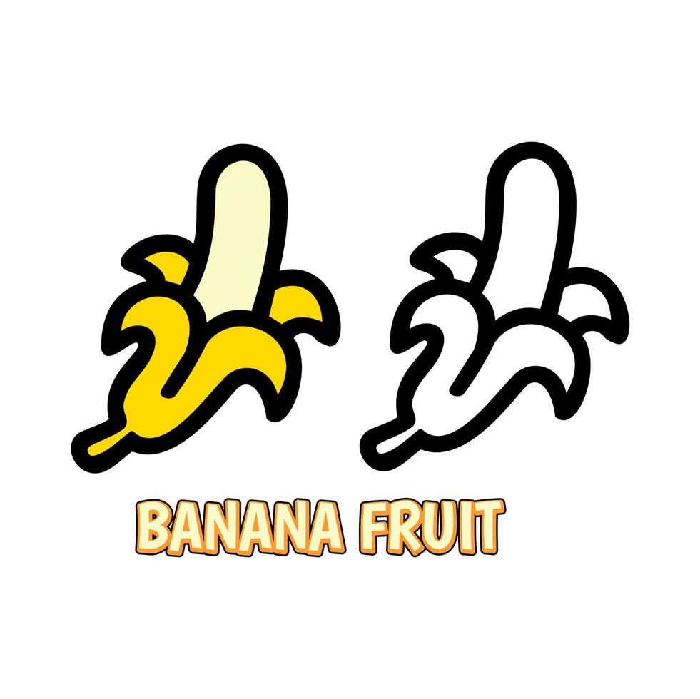 set illustration vector of banana  with 2 model coloring and black white for coloring book or logo