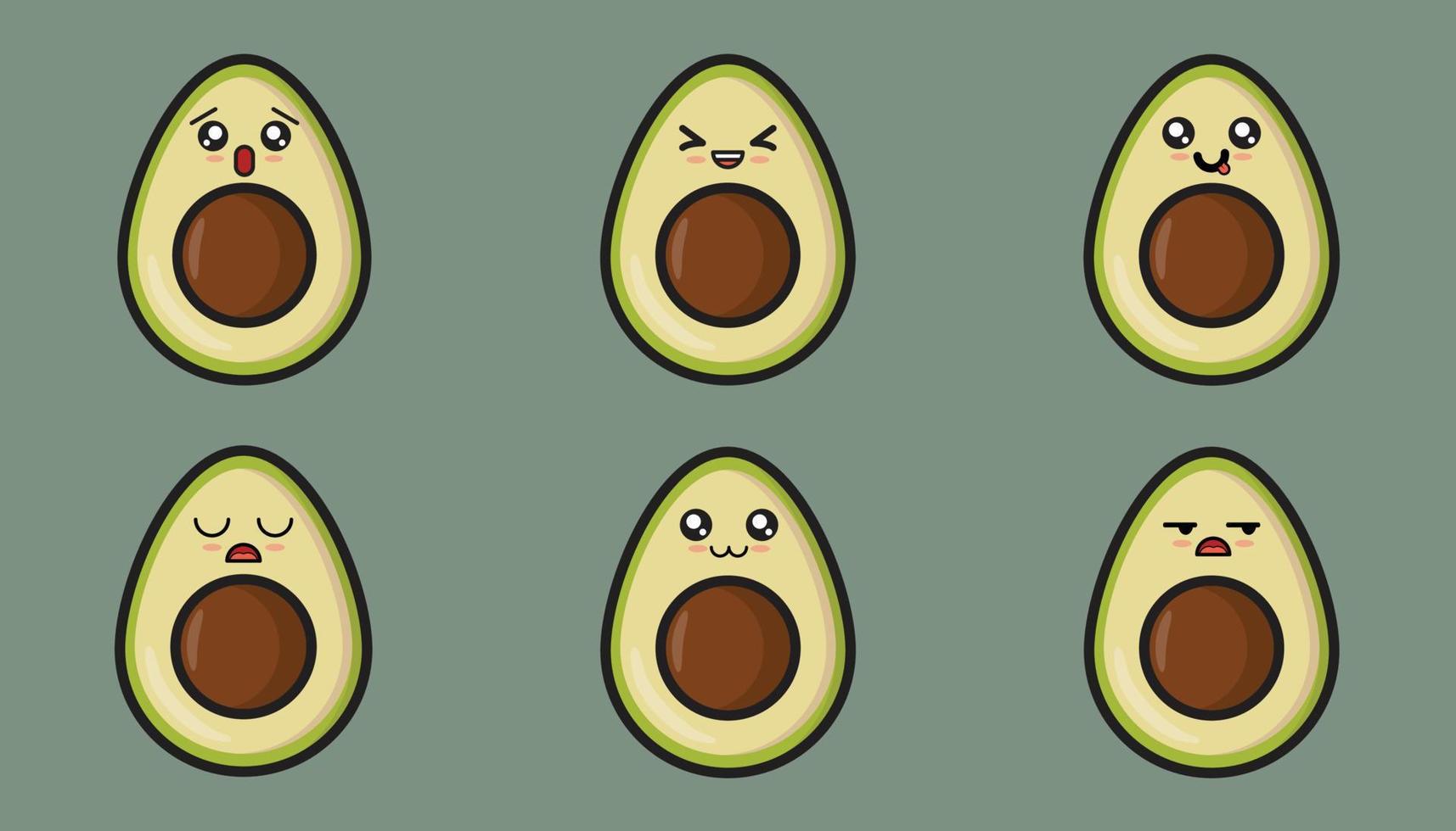 Cute avocado emoji illustration. With a variety of supremely adorable expressions can make it a perfect addition to any social media chat or post. vector