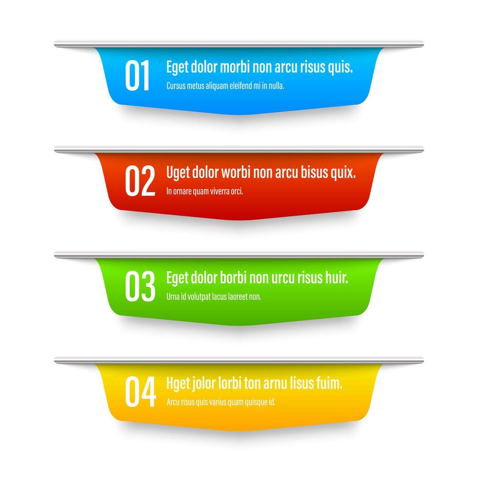 Infographics banners. A vivid illustration of the layout of the labels banner. Colored labels with a set of steps and parameters. A template for the design. All elements are isolated.EPS 10. vector