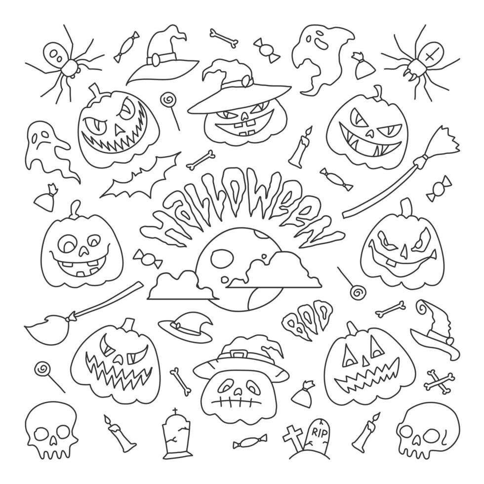 Vector illustration, halloween party elements. Set of icons in cartoon style.