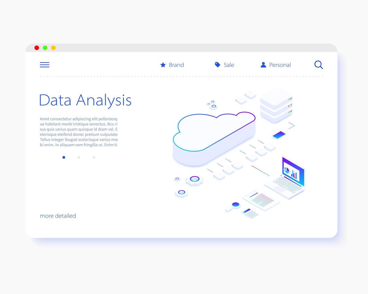File storage Cloud. isometry vector illustration. The concept of data Storage and processing. Sort and search. Transmission and processing of information. Simple 3D design. Template for web design.