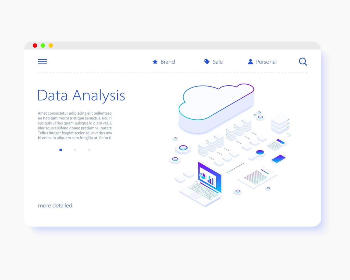 File storage Cloud. isometry vector illustration. The concept of data Storage and processing. Sort and search. Transmission and processing of information. Simple 3D design. Template for web design.