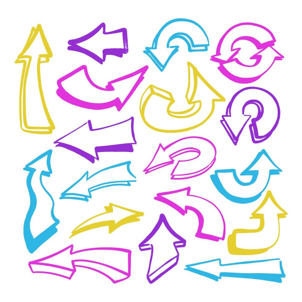 multicolored graffiti elements set spray paint arrow vector