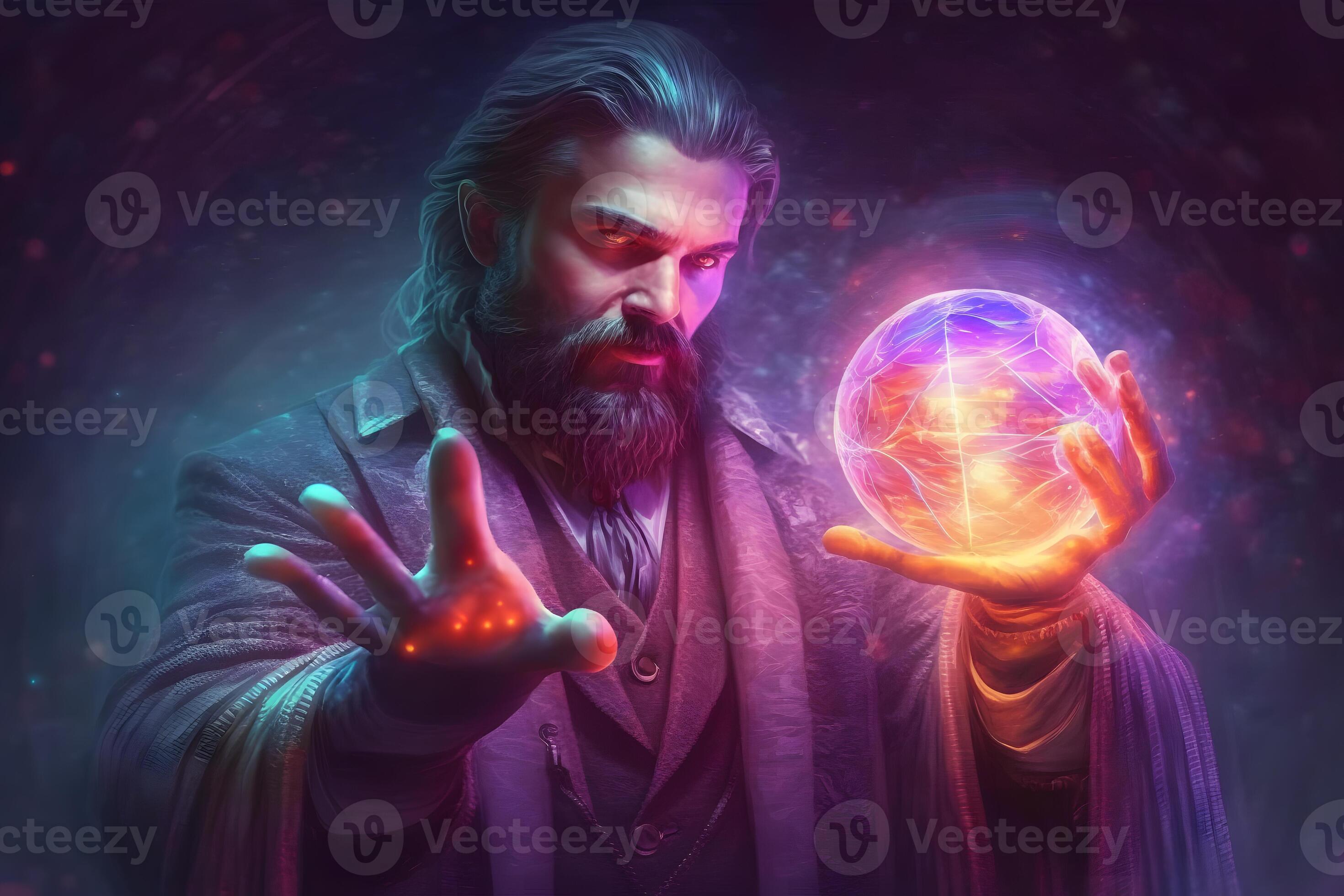 Man with a mystical glowing orb to signify power, magic, spirituality