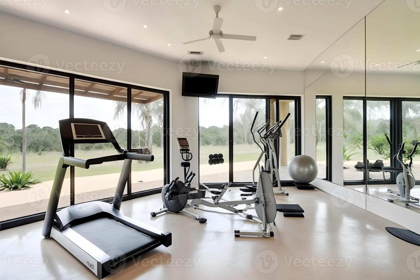 privado gimnasio en lujo hogar. neural red ai generado foto