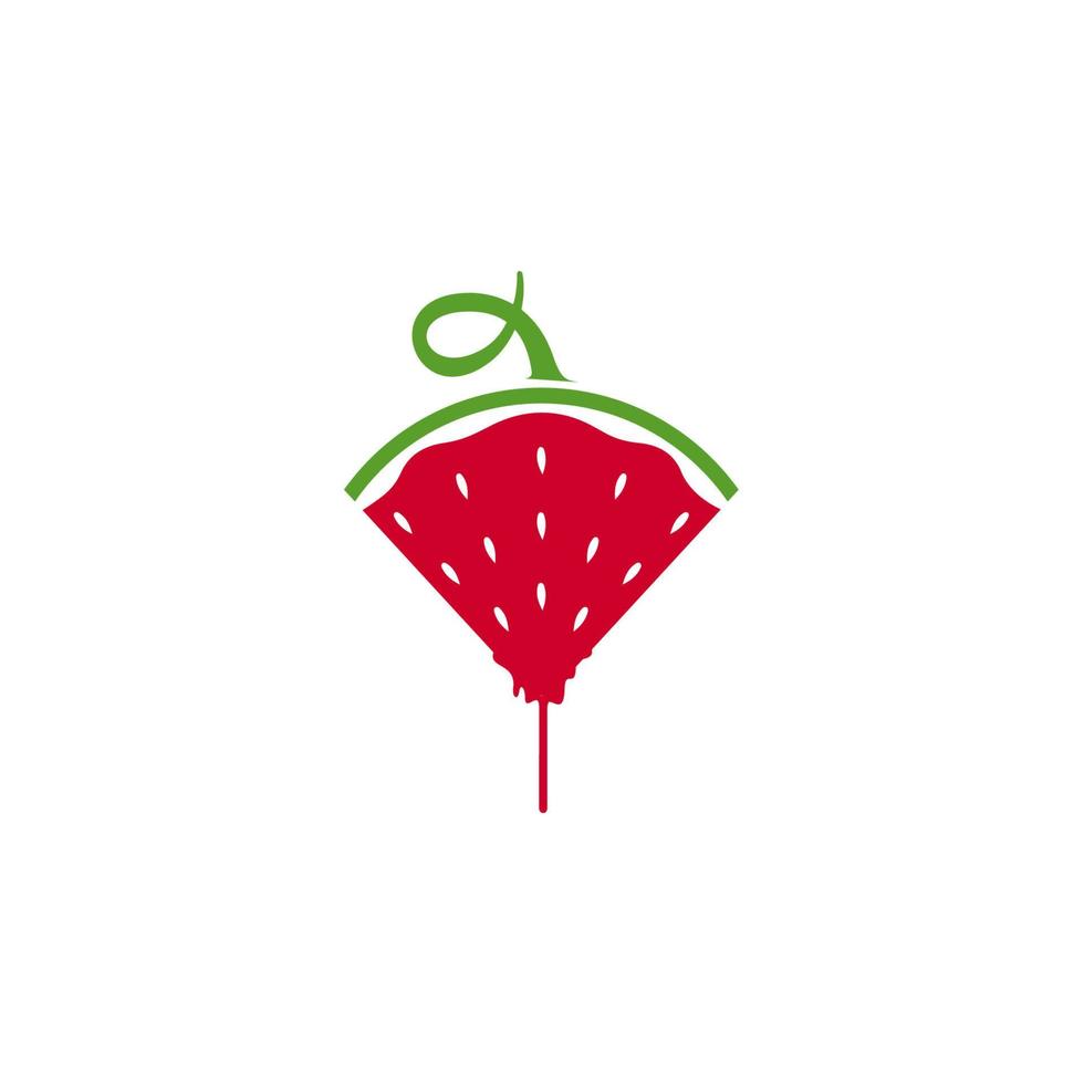 side view of stylized triangular watermelon slice pointing down, vector illustration isolated.