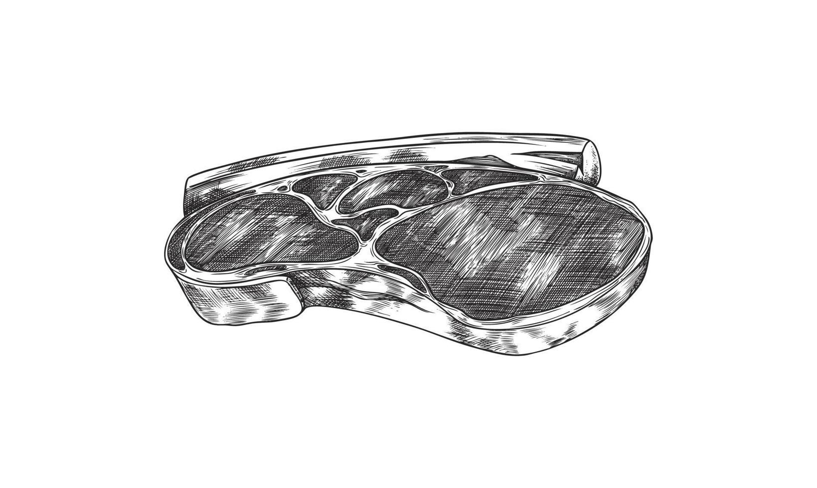 Meat, barbecue stack, grill, vector monochrome hand-drawn illustration.