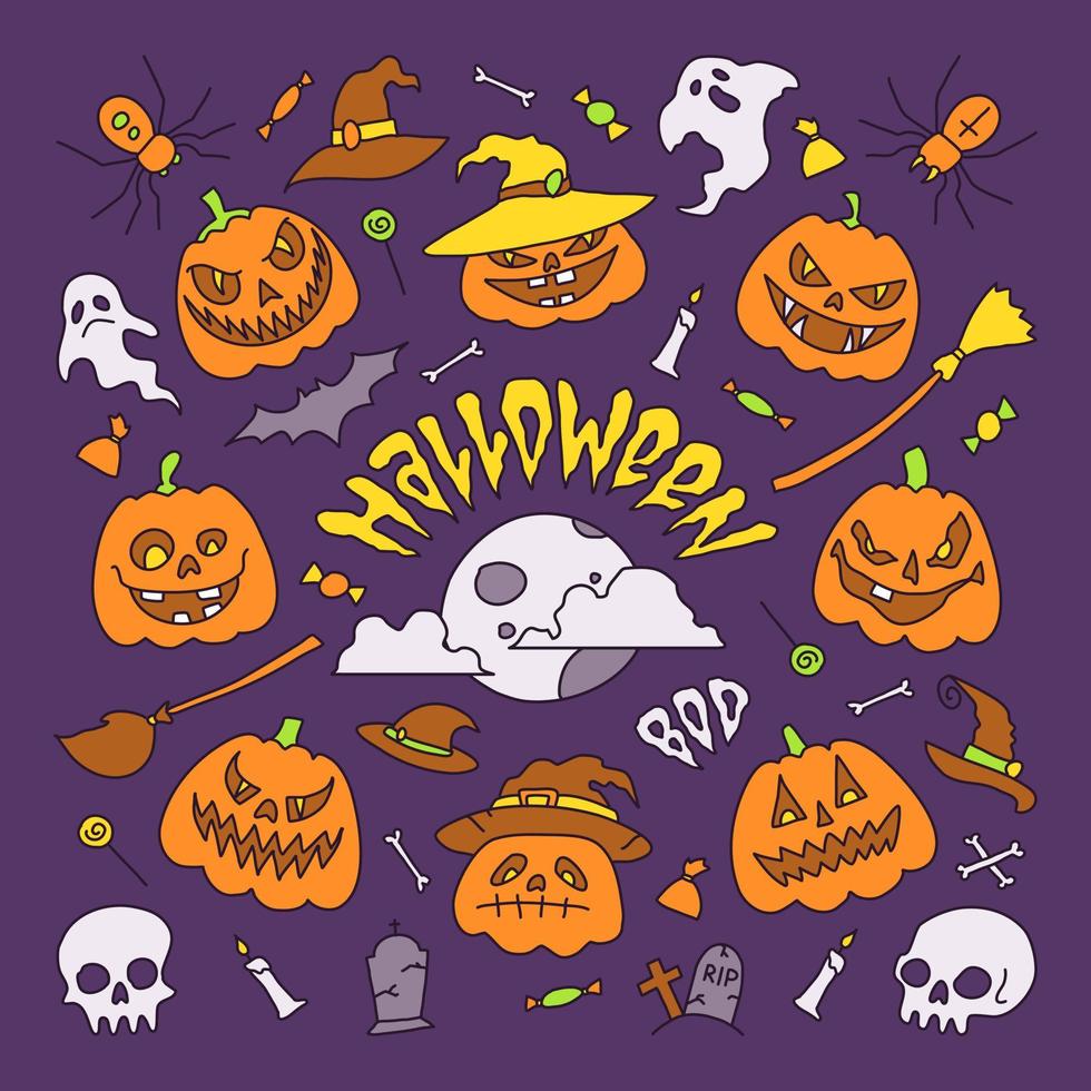 Vector illustration, halloween party elements. Set of icons in cartoon style.