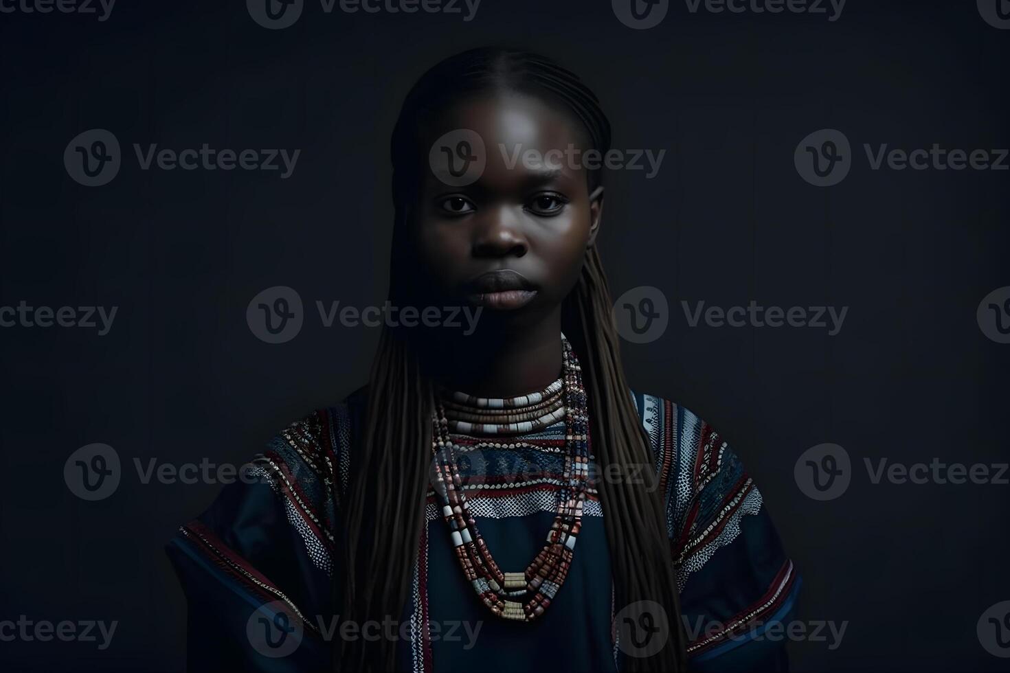 hermosa africano mujer en étnico vestido. neural red ai generado foto