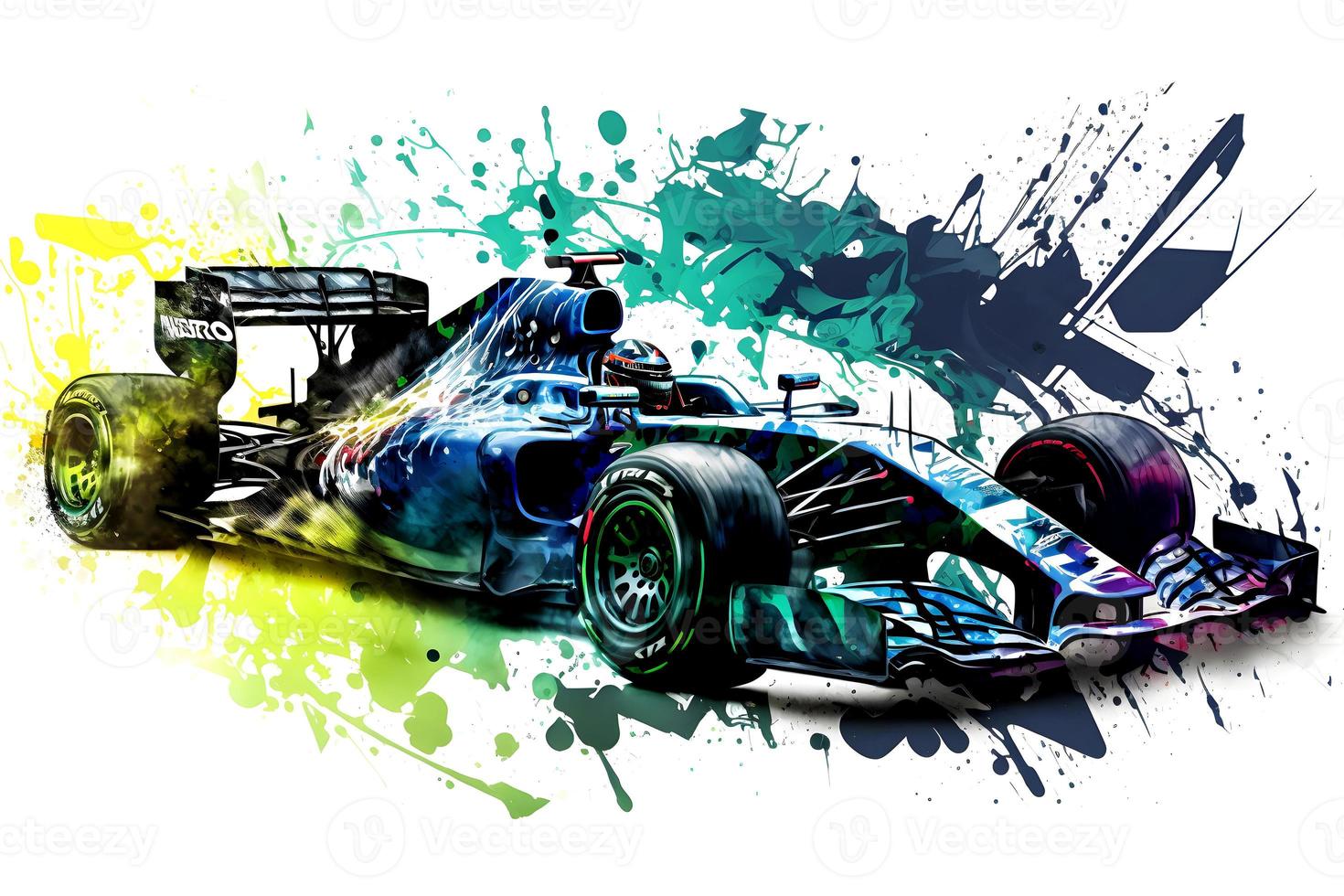 formula one race red car on watercolor rainbow splash, isolated on white. Neural network generated art photo