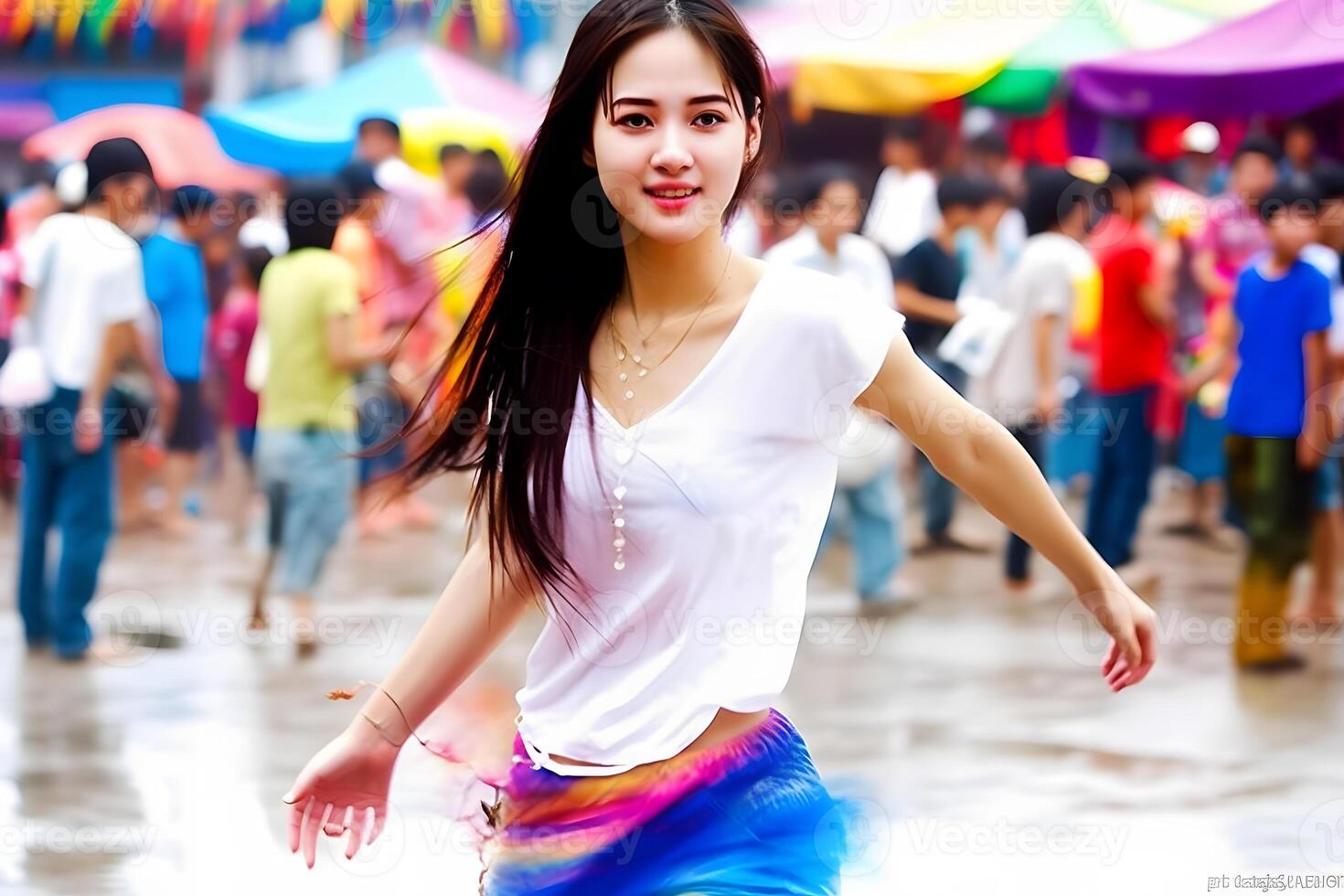 Asian woman in water. Neural network photo