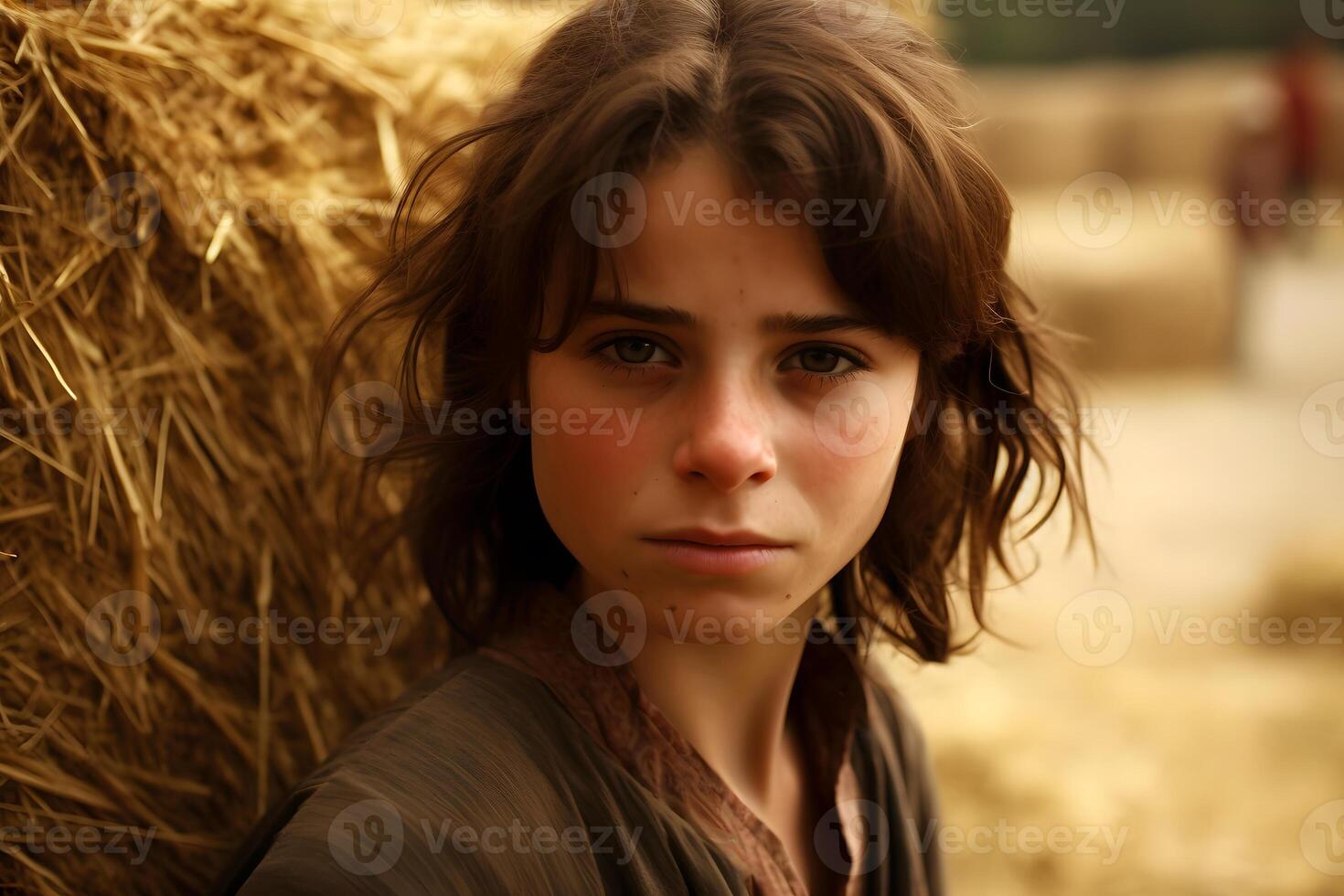 Portrait of a girl against the background of spikelets of wheat. Neural network photo