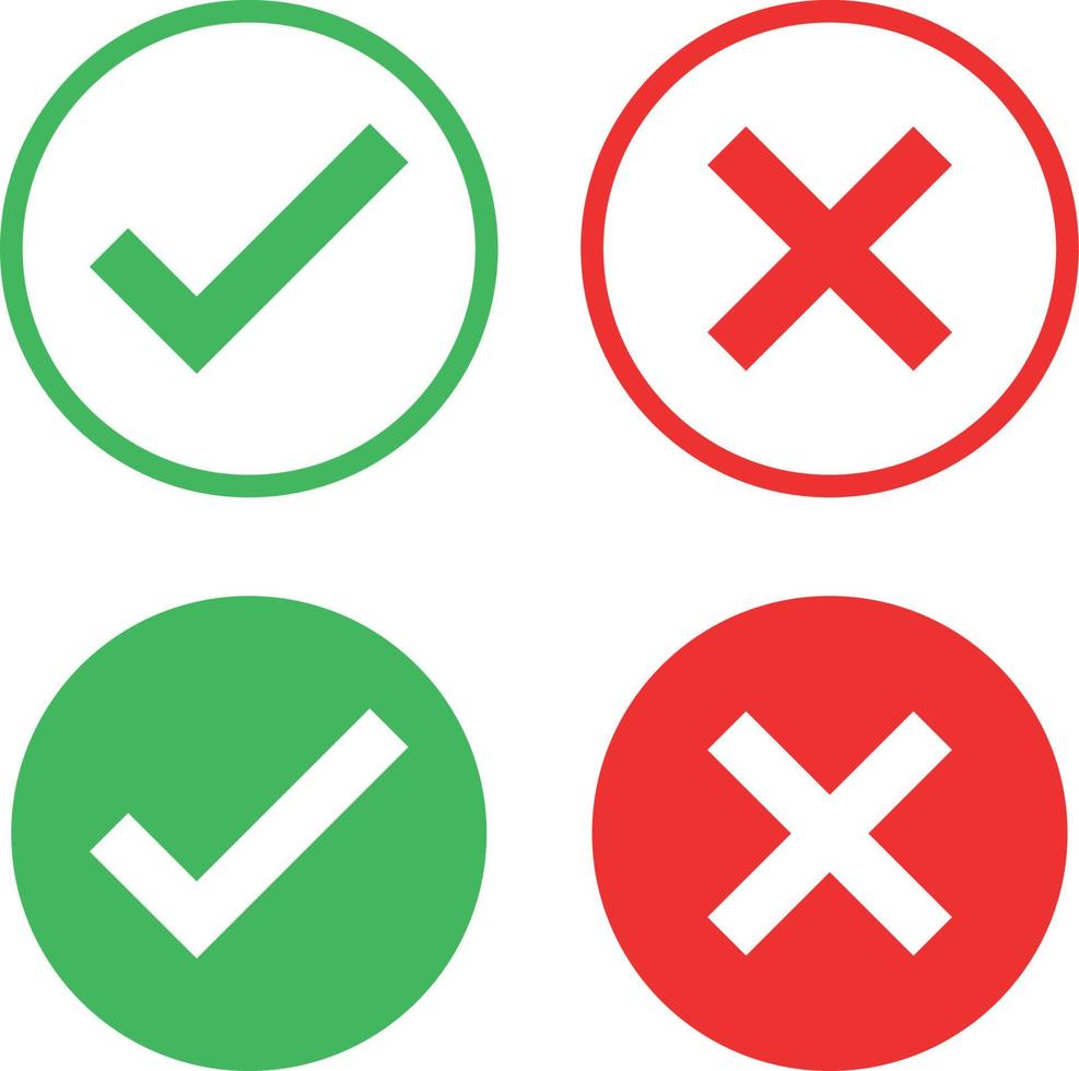 Round Green Tick and Red Cross Vector Icons
