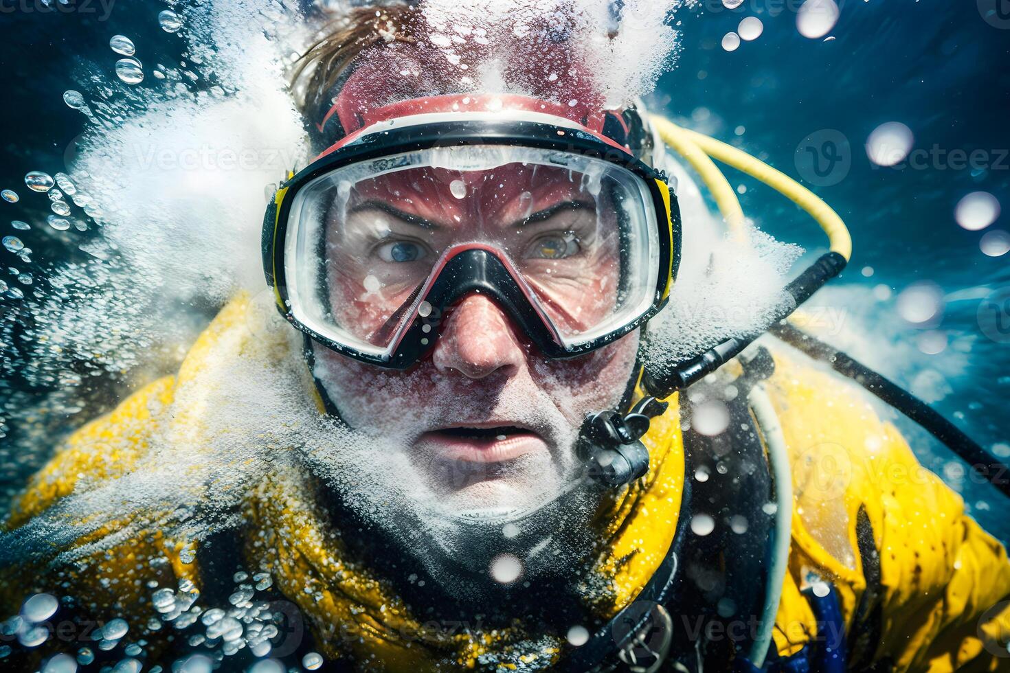 Male scuba diver underwater. Neural network photo