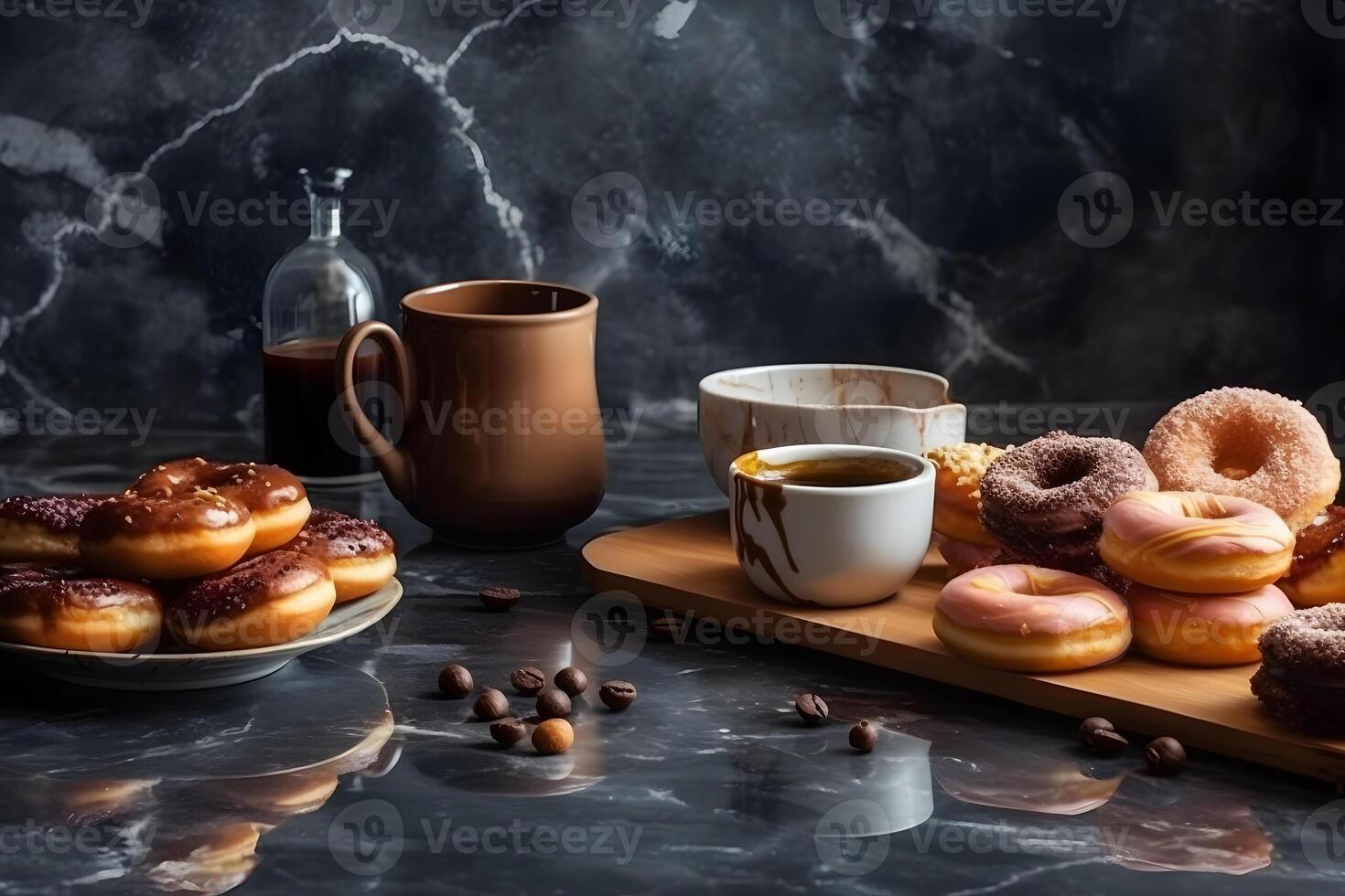 Still life with coffee and donuts. Neural network photo