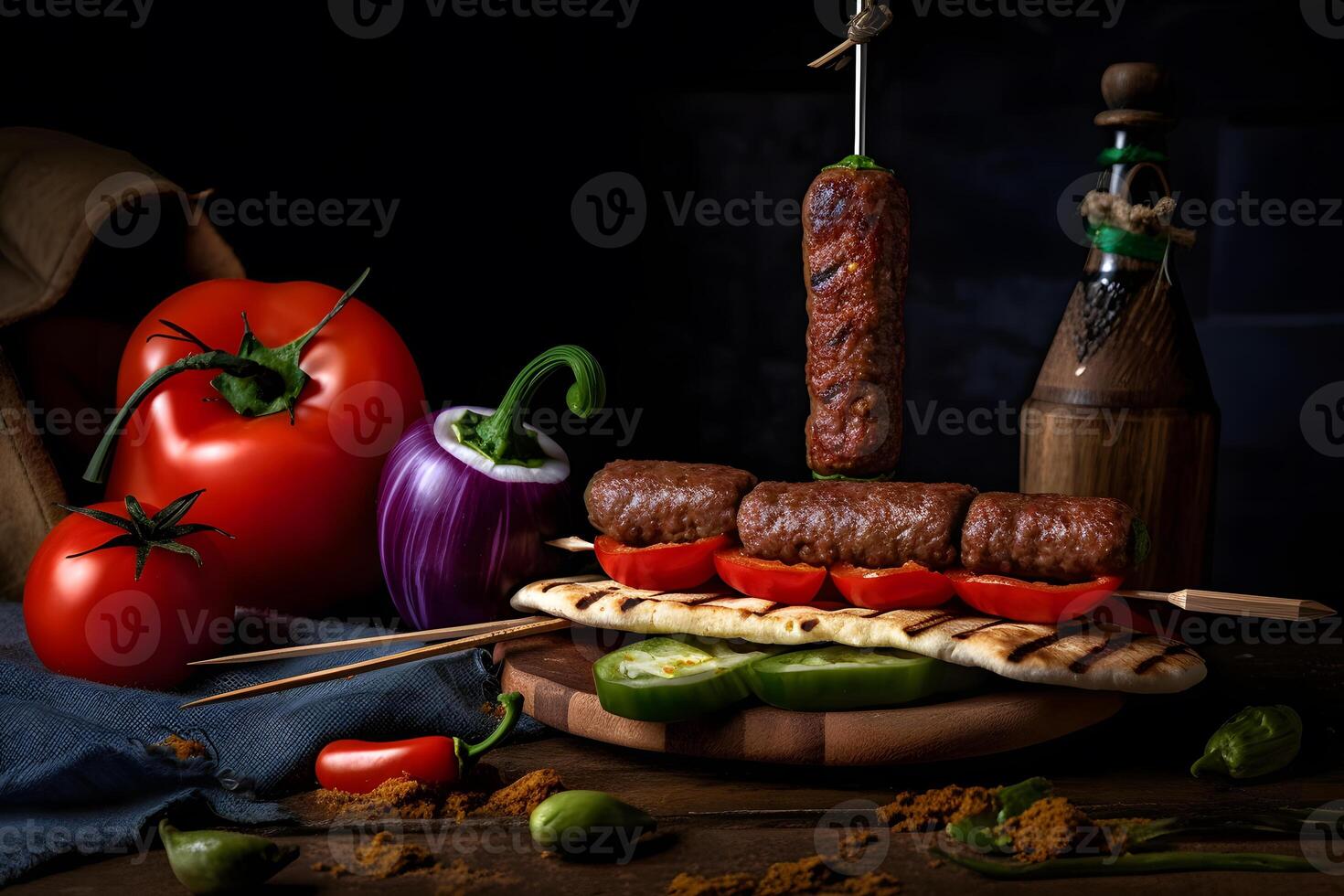 Table with Turkish national dishes. Neural network photo