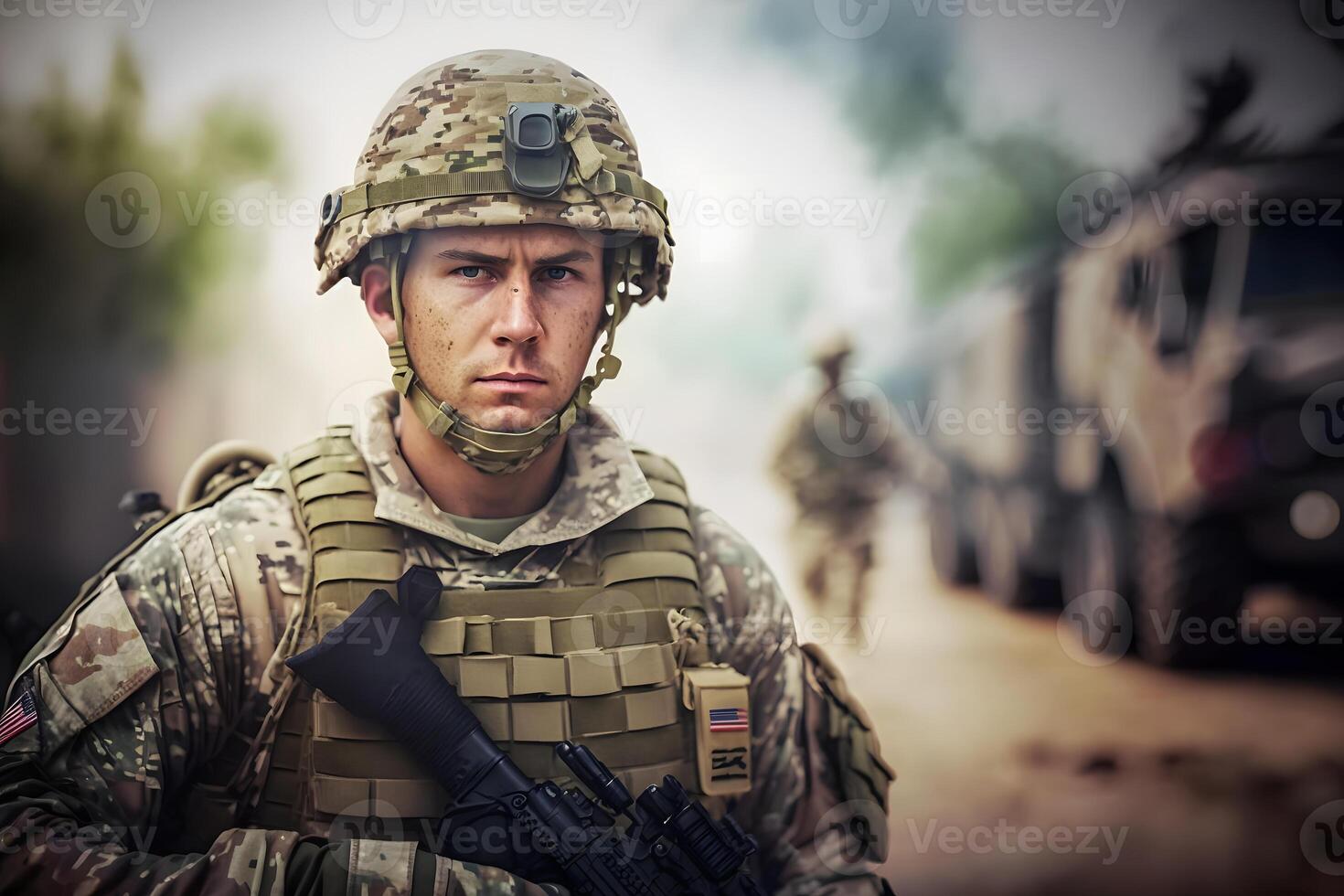 Proud army soldier portrait. Neural network photo