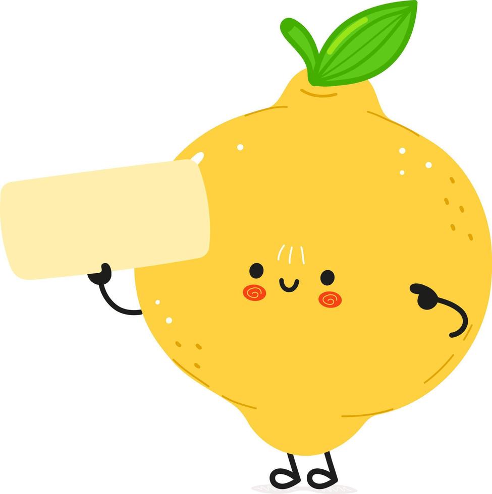 Cute funny lemon poster character. Vector hand drawn cartoon kawaii character illustration. Isolated white background. Lemon poster